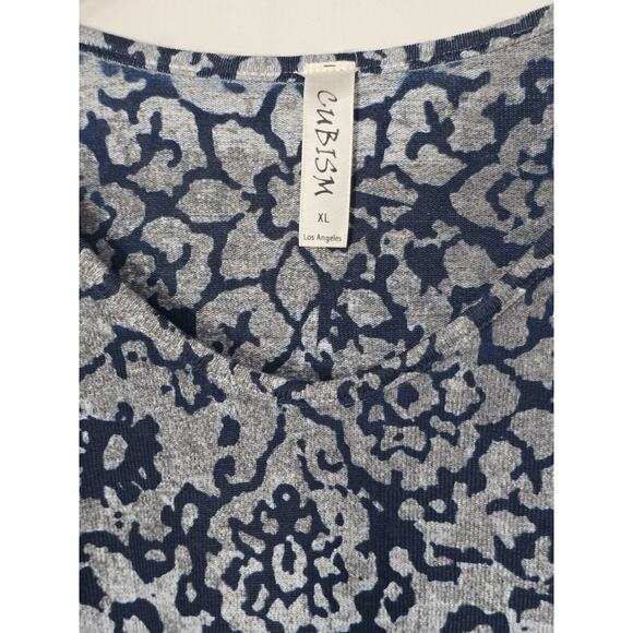 Cubism Floral Hacci Print Top Blue & Grey Long Sleeve Round Neck Tunic Style XL - Picture 5 of 8